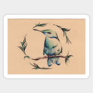 Small Wonder - Hummingbird Watercolor Painting on Vintage Paper Sticker
